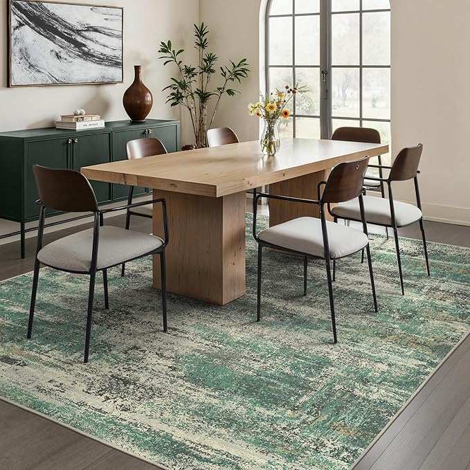 GENIMO 8x10 Area Rugs, Abstract Modern Living Room Rugs, Large Machine Washable Rug Non-Slip, Soft Pet Friendly Rugs for Bedroom, Playroom, Dining Room, Sage Green