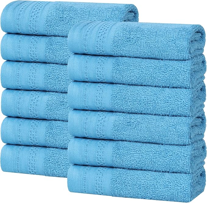 Superior Honeycomb Cotton Medium Weight Towels, for Guest Bath, Master Bathroom, Shower, Quick Dry, Adults, Home Essentials, Textured Waffle Border, Assorted Towel Set, 12 Piece Face Towel Set, Azure