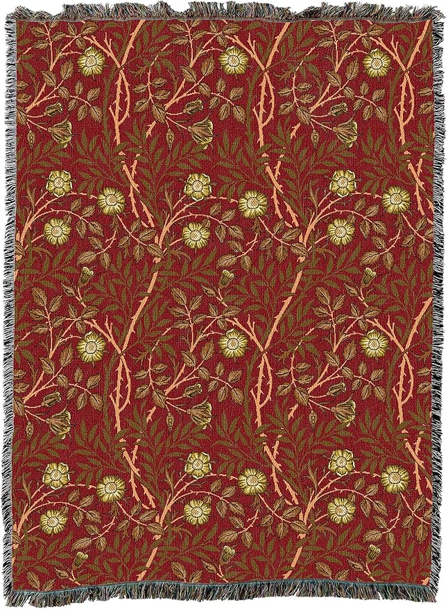 Pure Country Weavers William Morris Sweetbriar Scarlet Blanket - Arts & Crafts - Gift Tapestry Throw Woven from Cotton - Made in The USA (72x54)