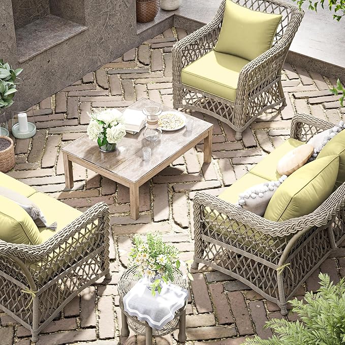 Premium Outdoor Seat Cushion Chair Cushions for Patio Furniture 19 L X 19 W X 4 H Waterproof & Fade Resistant Deep Seat and Backrest Cushion Set with Removable Covers for Chair, Sofa