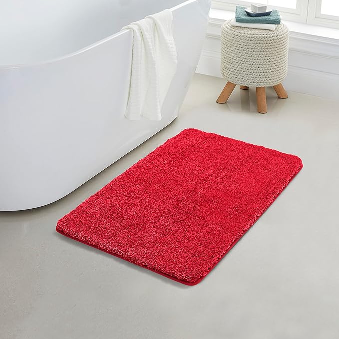 YHF Bathroom Rugs 24" X 35", Extra Thick & Soft Microfiber Shaggy, Machine Washable Bath Mats, Absorbent Bath Rugs, Non-Slip Rubber Backing Bath Mat for Bathroom Floor, Tub and Shower, Red