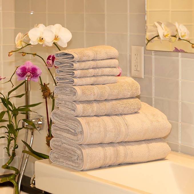 Mosobam Luxury Turkish 12pc Towel Set 30X58 16X30 13X13 Light Grey (Gray) 700 GSM Bamboo Viscose & Aegean Turkish Combed Cotton