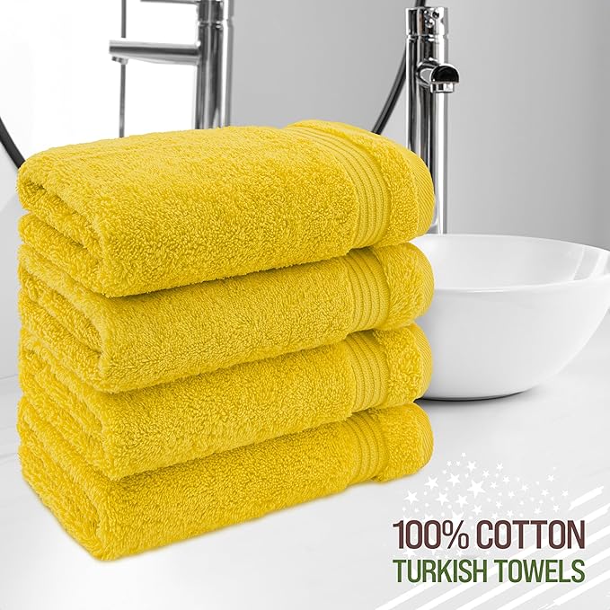 American Veteran Towel, Hand Towels for Bathroom Set of 4, 100% Cotton Turkish Hand Towel Sets Clearance Prime, Soft Drying Hand Face Towels, Yellow Hand Towels