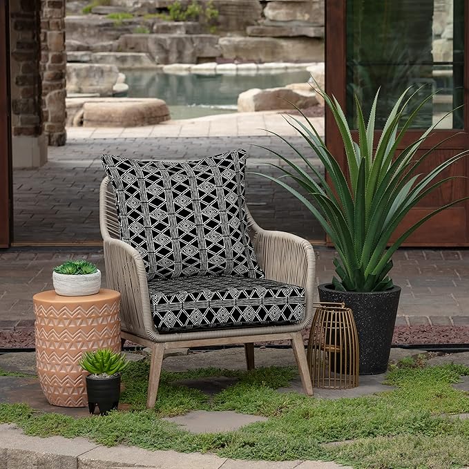 Arden Outdoor Deep Seat Cushion Set, 24 in x 24 in, Weather-Proof, Rain-Proof, Fade Resistant Patio Cushion for Chair, Sofa, and Couch Black Global Stripe