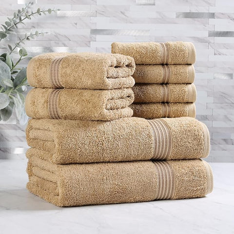 Superior Egyptian Cotton 8-Piece Towel Set, Assorted Towels for Home Bathroom, Guest Bath Decor Essentials, Includes 2 Bath, 4 Hand, 2 Face Towels/Washcloths, Quick Dry, Absorbent, Toast