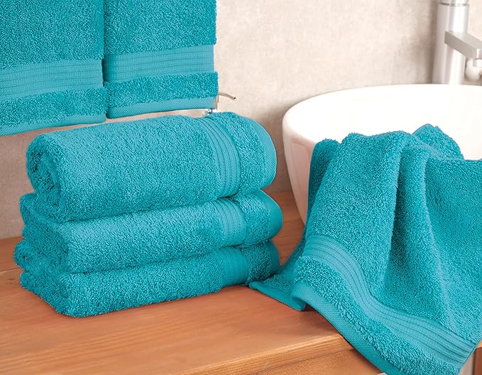 Cotton Paradise Hand Towels for Bathroom, 100% Cotton Turkish 4 Piece Hand Towel Set, Soft Absorbent Face Towels, Aqua Blue Hand Towels