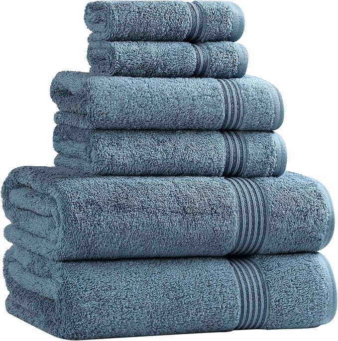 Superior Egyptian Cotton 6-Piece Towel Set, Bathroom Essentials, Towels For Bathroom, Apartment, Airbnb, Guest Bath, Face, Hand, Bath Towels, Washcloths, Absorbent, Fast Drying, Sapphire