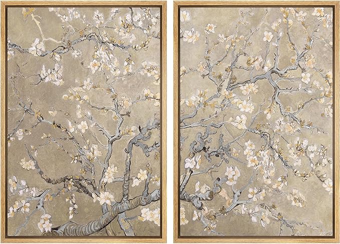 MUDECOR Framed Canvas Print Wall Art Blossoming Almond Tree Elegant Floral Illustrations Modern Art Decorative Bohemian Calm/Zen for Living Room, Bedroom, Office - 24"x36"x2 Natural