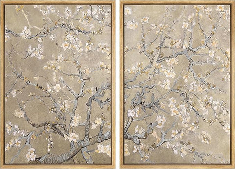 MUDECOR Framed Canvas Print Wall Art Blossoming Almond Tree Elegant Floral Illustrations Modern Art Decorative Bohemian Calm/Zen for Living Room, Bedroom, Office - 24"x36"x2 Natural