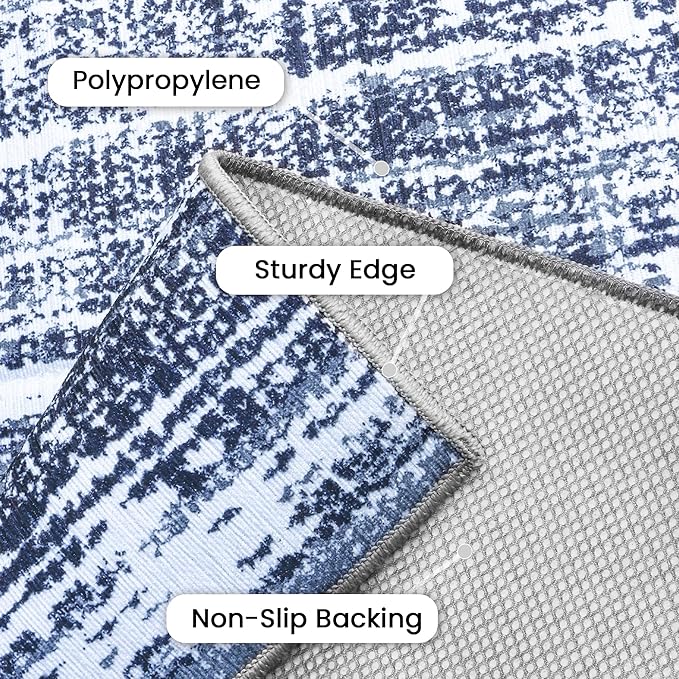 GENIMO 8x10 Washable Area Rug – Modern Abstract, Non-Slip, Low Pile, Contemporary Indoor Floor Carpet for Living Room, Bedroom, Dining Room, Kitchen, Office, Blue