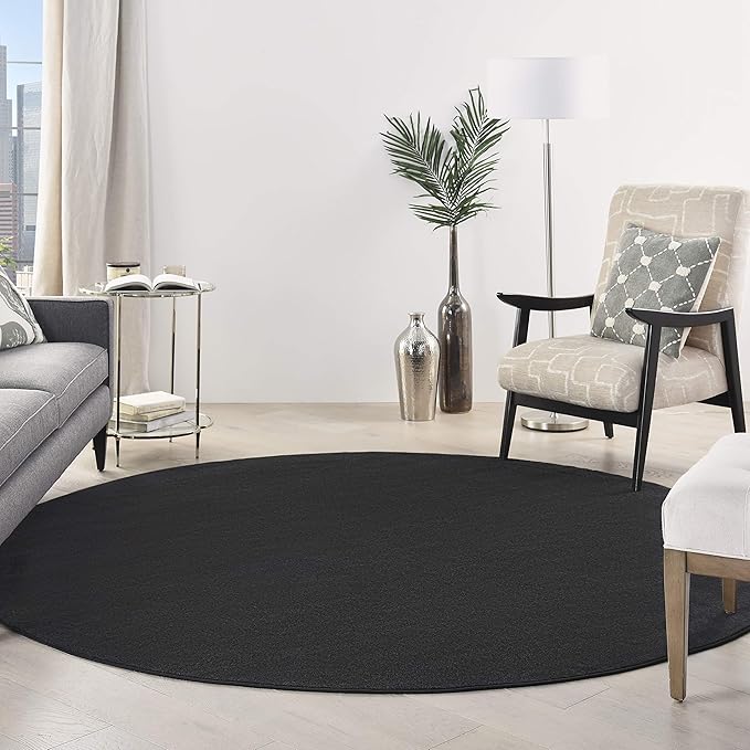 Nourison Home Essentials 8' x Round Black Fabric Outdoor Area Rug (8' Round)