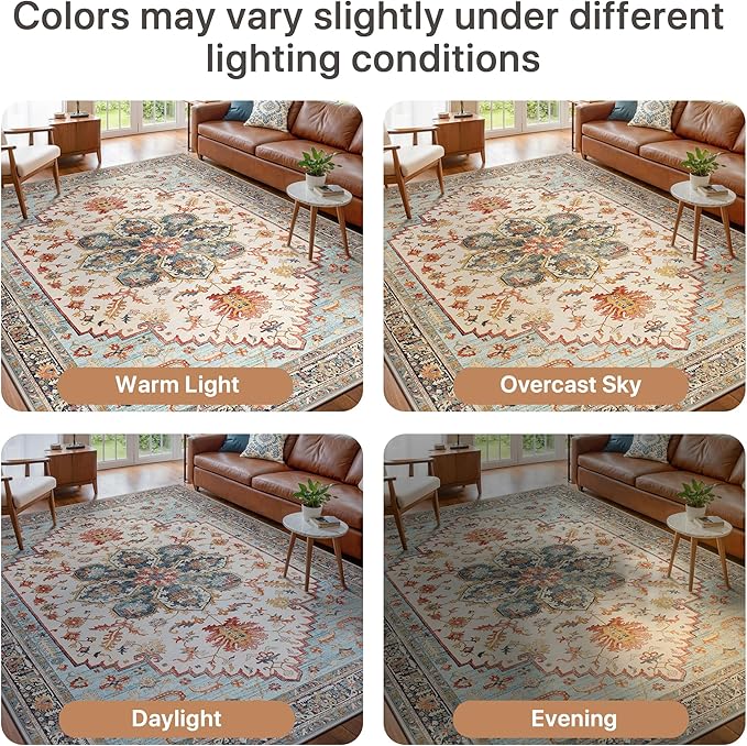 GENIMO 2X5 Runner Rugs for Entryway,Machine Washable Vintage Floor Cover Foldable Modern Non Slip Rug, Low Pile Soft Carpet Floral Print Mat for Indoor Entryway/Bathroom/Kitchen/Carpet,Sky Blue