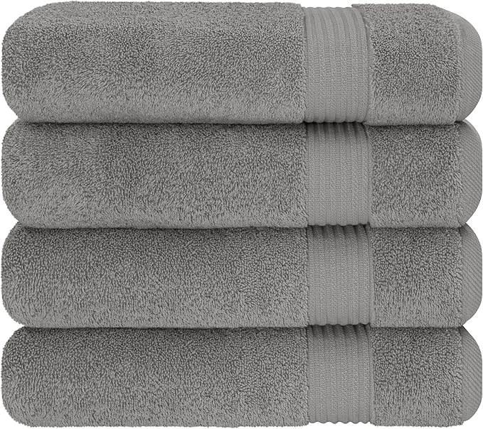 Cotton Paradise 4 Piece Turkish Bath Towels for Bathroom, 100% Cotton Extra Large Soft Plush Towels Bathroom Set, Light Gray