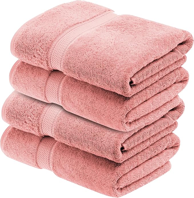 BNM Egyptian Cotton Heavyweight Towels, Ideal For Bathroom, Shower, Spa, 800 GSM Bath Towels, Highly-Absorbent, Luxury Bathroom Essentials, Soft Plush Home Basics, Bath Towel Set of 4, Tea Rose Pink