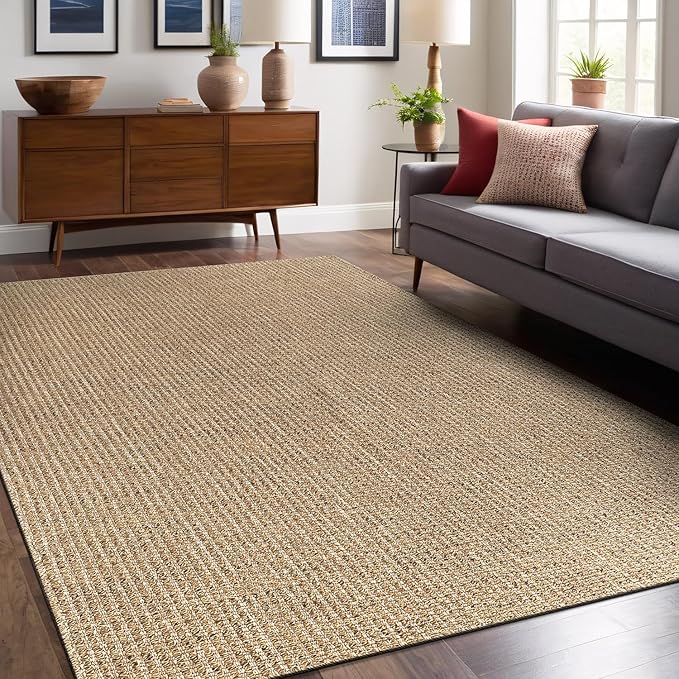 Easy Jute Rugs 9x12 Natural Color Living Room Indoor Outdoor Area Rug for Farmhouse Patio and Kitchen Rug High Traffic Washable Easy to Clean Solid Boho Woven Design Outside Carpet (9 x 12)