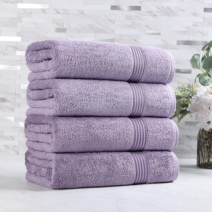 Superior Egyptian Cotton 4-Piece Bath Towel Set for Shower, Bath, Spa, Resort, Hotel, Soft Body Towels, Airbnb Essentials, Apartment, Dorm, Quick Dry, Absorbent, Bathroom Basics, Royal Purple
