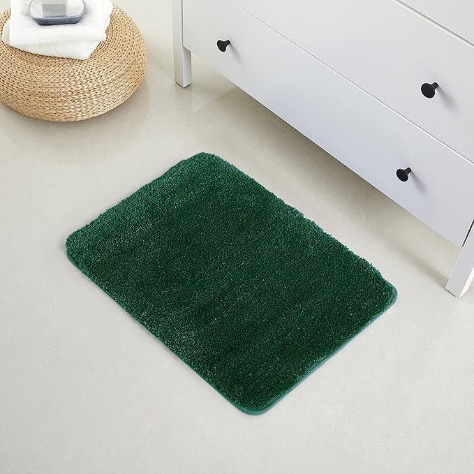 YHF Bathroom Rugs 17" X 24", Extra Thick & Soft Microfiber Shaggy, Machine Washable Bath Mats, Absorbent Bath Rugs, Non-Slip Rubber Backing Bath Mat for Bathroom Floor, Tub and Shower, Hunter Green