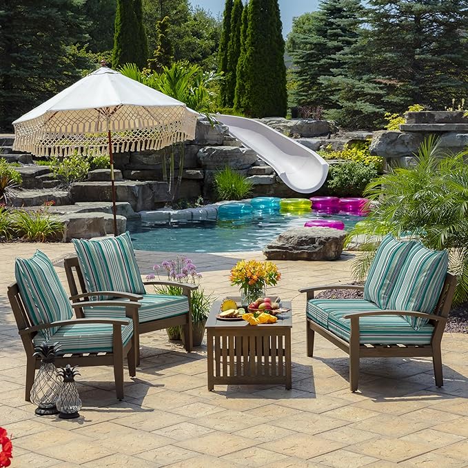 Arden Outdoor Deep Seat Cushion Set, 24 in x 24 in, Weather-Proof, Rain-Proof, Fade Resistant Patio Cushion for Chair, Sofa, and Couch Teal Cobalt Stripe