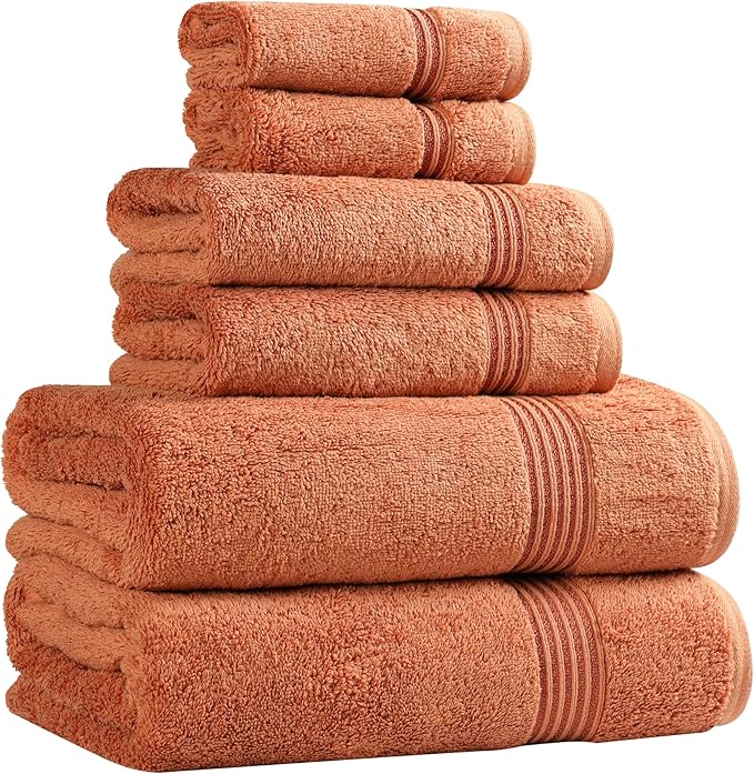 Superior Egyptian Cotton 6-Piece Towel Set, Assorted Towels for Home Bathroom, Master Bath, Decor Essentials, Includes 2 Bath, 2 Hand, 2 Face Towels/Washcloths, Quick Dry, Absorbent, Caramel Brown