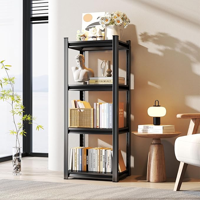 Tall Bookshelf with Open Shelves, Metal Office Book Shelf, Adjustable Organizer Bookcase, Standing Storage Organizer Shelf for Living Room (16" W*16" D*44" H)