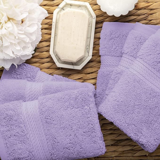 BLUENILEMILLS BNM Egyptian Cotton 6-Piece Towel Set, Includes 6 Face Towels, Attached Loop for Easy Hanging and Storage, Hotel Quality, Perfect for Bathroom, Gym, Shower Space, or Spa, Purple