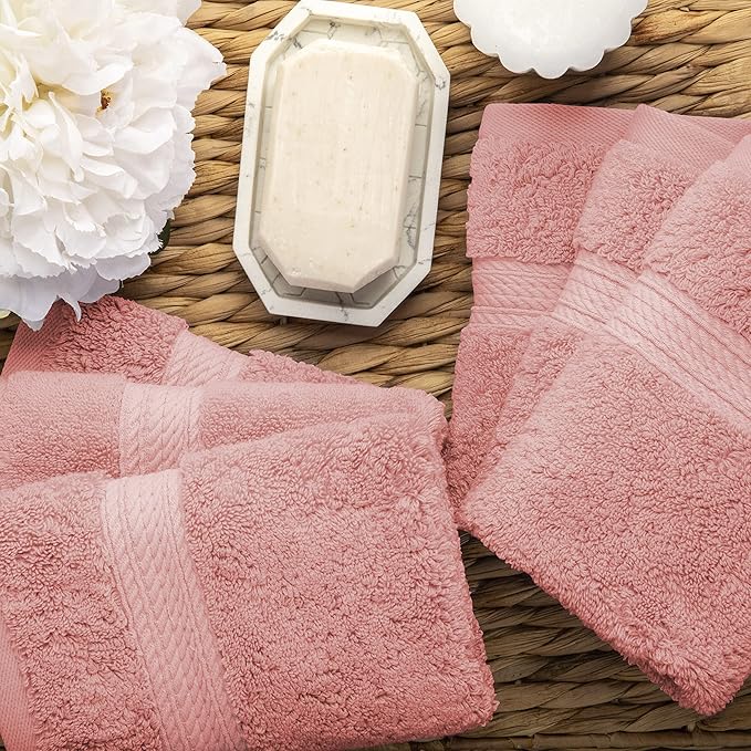 BLUENILEMILLS BNM Egyptian Cotton 6-Piece Towel Set, Includes 6 Face Towels, Attached Loop for Easy Hanging and Storage, Hotel Quality, Perfect for Bathroom, Gym, Shower Space, or Spa, Tea Rose