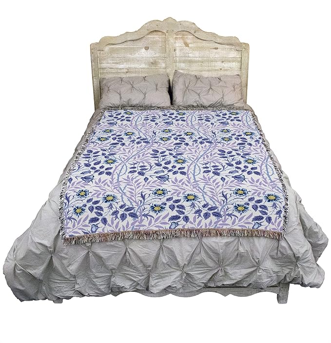 Pure Country Weavers William Morris Sweetbriar Lavender Blanket - Arts & Crafts - Gift Tapestry Throw Woven from Cotton - Made in The USA (72x54)
