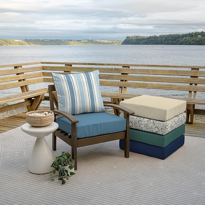 Arden Outdoor Deep Seat Cushion Set, 24 in x 24 in, Weather-Proof, Rain-Proof, Fade Resistant Patio Cushion for Chair, Sofa, and Couch French Blue Linen Stripe
