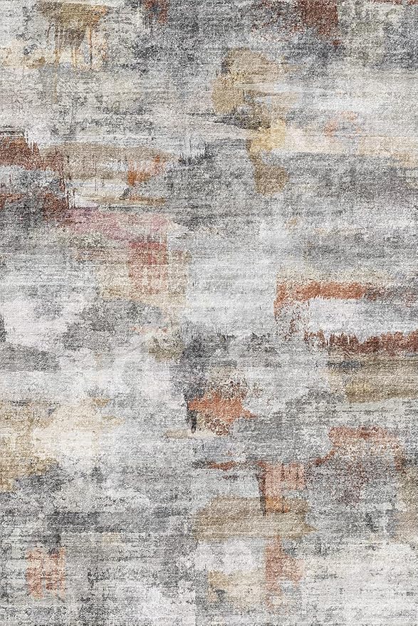 vivorug Washable Rug, Ultra Soft Area Rug 4x6, Non Slip Abstract Small Rug, Stain Resistant Rugs for Living Room Bedroom, Modern Fluffy (Gray/Rust, 4'x6')