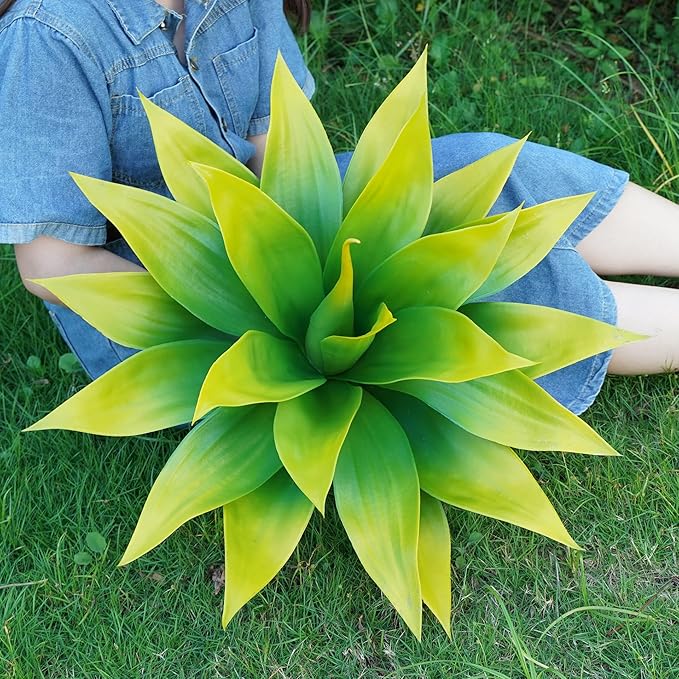 Artificial Flowers for Outdoors Artificial Agave 22'' Fake Plants Faux Agave Artificial Plants Outdoor Fake Flowers Outdoor Faux Plants Indoor Uv Resistant Artificial Plants (Yellow 2pcs)
