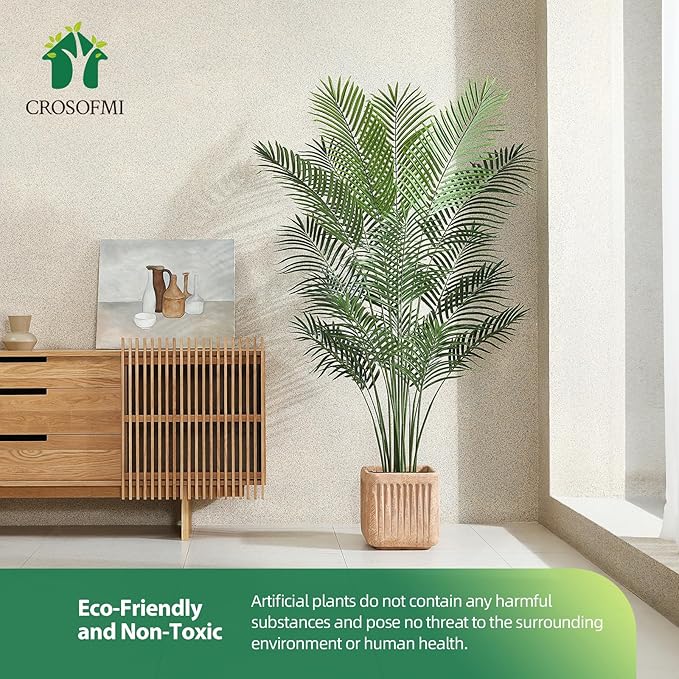 Artificial Palm Tree 6Ft Faux Dypsis Lutescens-Tall Fake Plants with Adjustable Branches,No Maintenance,Tropical Palm Tree for Indoor Decor - Ideal for Living Room,Office,Commercial Spaces,2pcs
