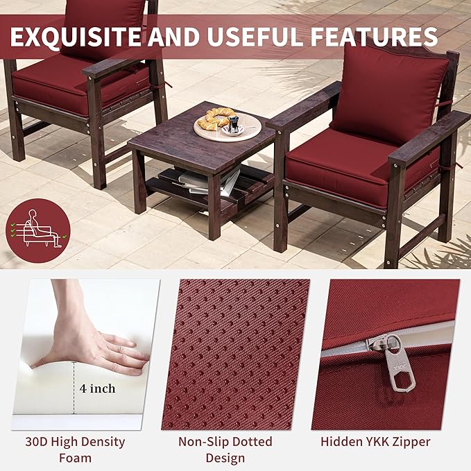 Premium Outdoor Seat Cushion Chair Cushions for Patio Furniture 19 L X 19 W X 4 H Waterproof & Fade Resistant Deep Seat and Backrest Cushion Set with Removable Covers for Chair, Sofa