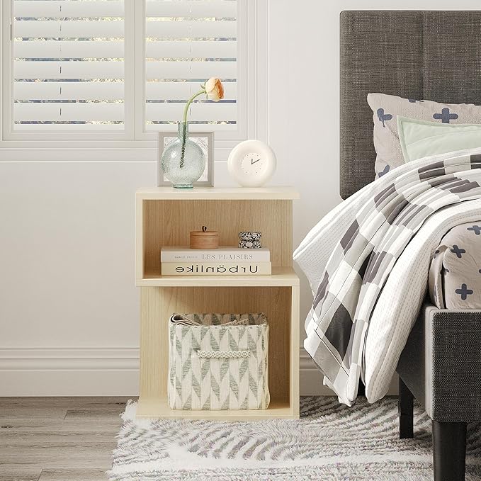 Tokyo S Minimalist 3 Tier End Table - Minimalist 3-Tier Wood Nightstand for Small Spaces with Open Storage - Japanese-Inspired Bedside Table for Bedroom (Natural)