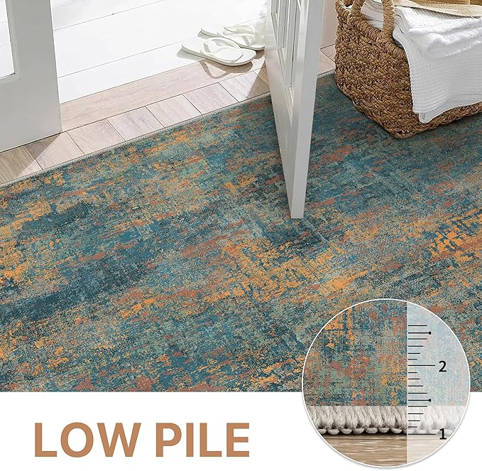 GENIMO Washable Area Rugs for Living Room Bedroom, 8x10 Modern Abstract Non Slip Rug, Low Pile Soft Contemporary Indoor Floor Carpet Cover for Dining Room Kitchen, Dark Blue