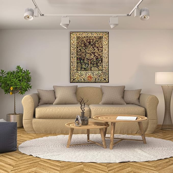Tree of Life Umber by William Morris | Arts and Crafts Style Woven Tapestry Wall Art Hanging | Ornate Spiritual Tree Pattern | 100% Cotton USA Size 40x30