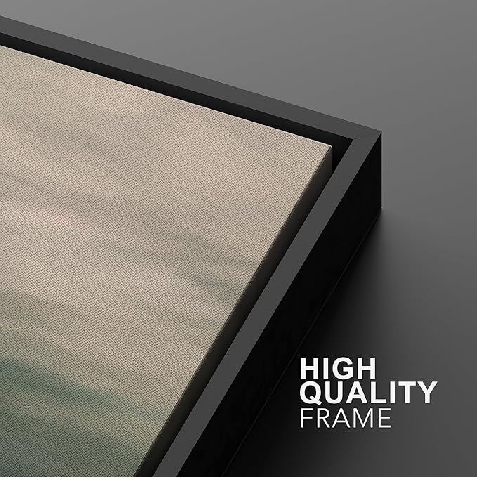 MUDECOR Framed Canvas Print Wall Art Dark Green Abstract Misty Landscape Moody Illustrations Modern Art Decorative Chic for Living Room, Bedroom, Office - 16"x24"x2 Black