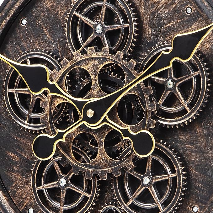 Moving Gear Large Wall Clock 24inch/60cm Copper, Decorative Wall Clocks for Living Room, Unique Farmhouse Steampunk Metal Wall Clock Decor, Office Wall Clocks