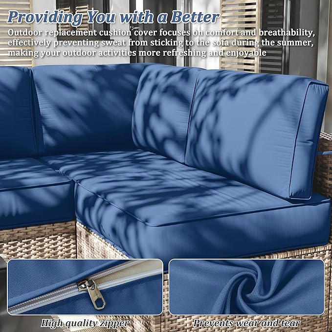 14 Pcs Outdoor Cushion Slipcovers Patio Cushion Covers Replacement Waterproof with Zipper for Outdoor Furniture, Patio Sofa Couch 3 Sizes, Covers Only