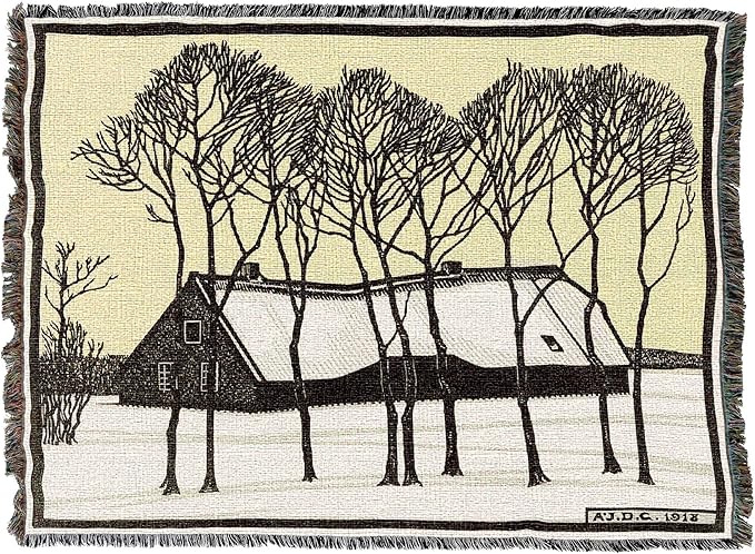 Pure Country Weavers Farm in The Snow Blanket by Julie DeGraag - Fine Art Gift Tapestry Throw Woven from Cotton - Made in The USA (72x54)