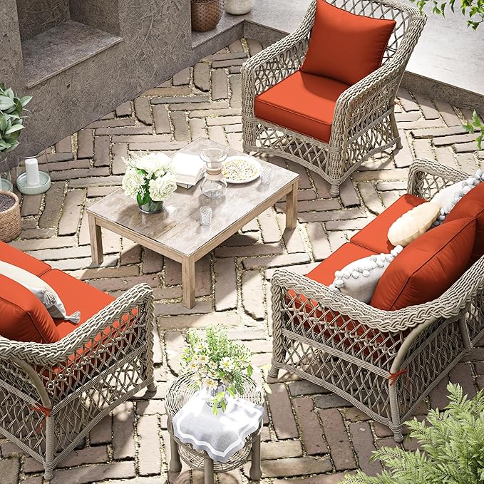 Premium Outdoor Seat Cushion Chair Cushions for Patio Furniture 24 L X 24 W X 5 H Waterproof & Fade Resistant Deep Seat and Backrest Cushion Set with Removable Covers for Chair, Sofa