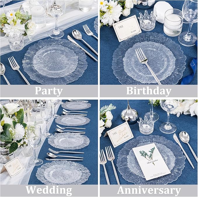 U-QE 60 Pieces Clear Plastic Plates for Party - Disposable & Reusable - Reef Disposable Plates - Premium Hard Plastic Plates for Wedding - Including 30 Dinner Plates 10 '' & 30 Dessert Plates 7 ''