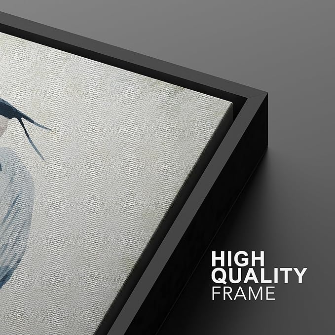 MUDECOR Framed Canvas Print Wall Art Heron Bird Wild Animal Prints Minimalist Modern Art Boho Relax Cozy Decor for Bedroom - 16"x24"x3 Black