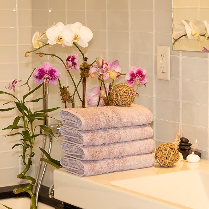 Mosobam Luxury Turkish 14pc XL Deluxe Bath Bundle Body Hand Face Towel and Mat Lavender Aura 700 GSM & 1000 GSM Bamboo Viscose & Aegean Turkish Combed Cotton