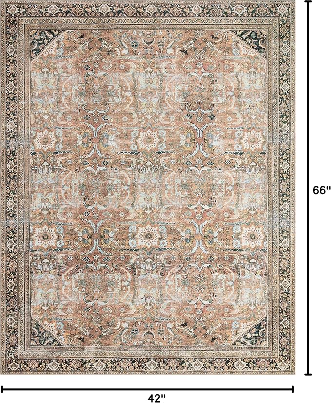 Loloi Wynter Collection WYN-02 Auburn/Multi 3'-6" x 5'-6" Accent Rug, .13" Thick, Area Rug, Soft, Durable, Printed, Vintage Inspired, Low Pile, Non-Shedding, Easy Clean, Living Room Rug
