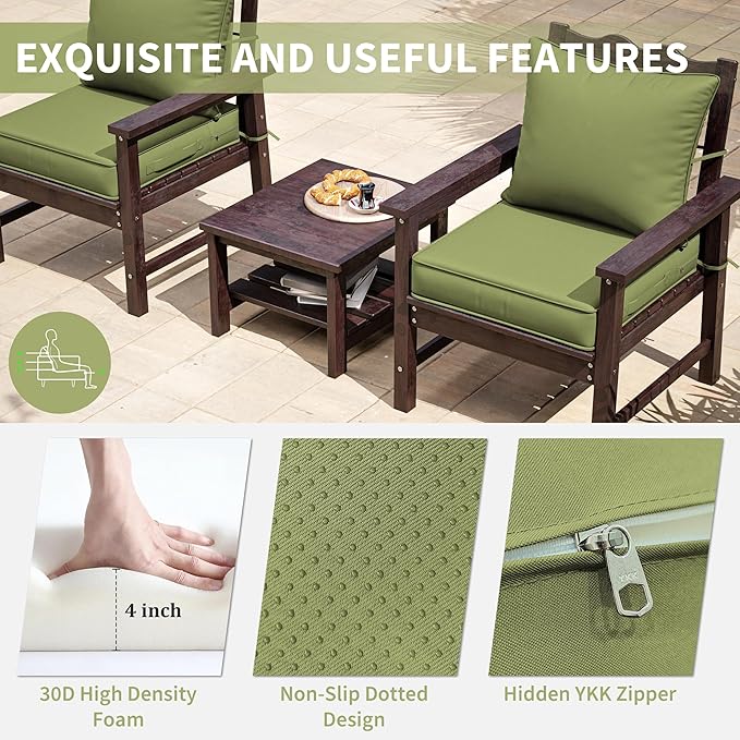 Premium Outdoor Seat Cushion Chair Cushions for Patio Furniture 22 L X 24 W X 4 H Waterproof & Fade Resistant Deep Seat and Backrest Cushion Set with Removable Covers for Chair, Sofa