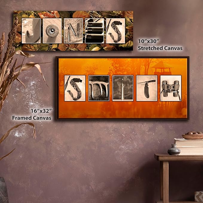 Personal-Prints HUNTING or Hunter Personalized Name Art Décor Gift | Customized Name Art Present for Those who Hunt Deer, Waterfowl and more (6"x18" Stretched Canvas)