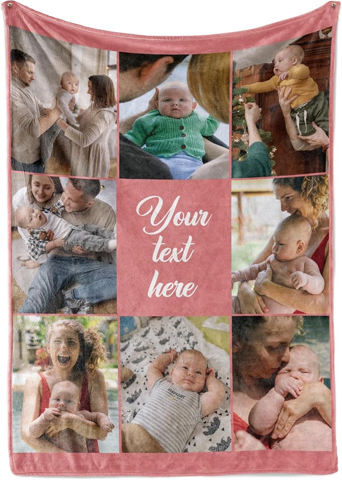 Ships Next Day, Custom Blanket with Picture and Text - Printed in USA, Personalized Photo Blanket with Text (Sherpa 50x60)