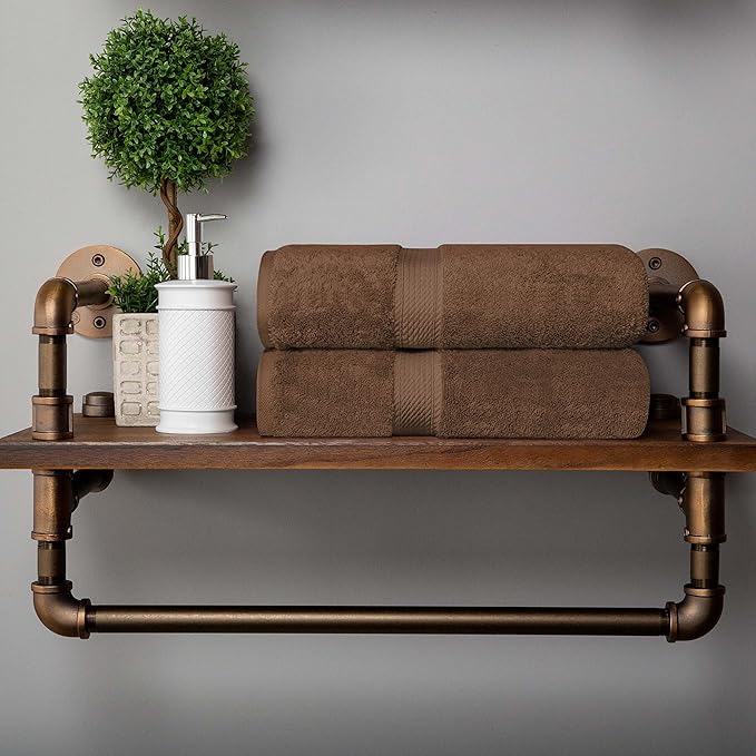 BLUENILEMILLS Premium Towel Collection, Egyptian Cotton Towels for Shower and Bathroom Assorted 2-Piece Towel Set, 30" x 55", Chocolate by Blue Nile Mills