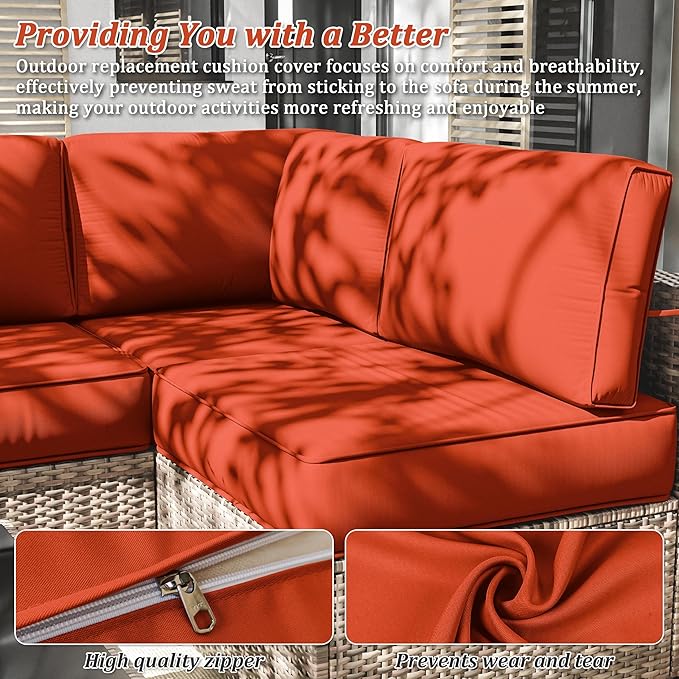 14 Pcs Outdoor Cushion Slipcovers Outdoor Patio Cushion Covers Replacement Waterproof with Zipper for Outdoor Furniture, Patio Sofa Couch 3 Sizes, Covers Only