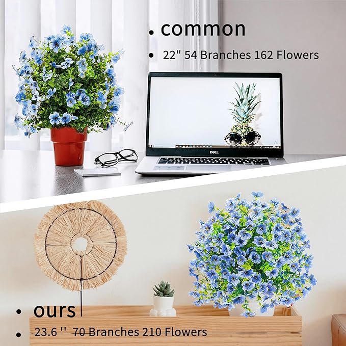 Topiary Trees Artificial Outdoor, 23.6" UV Protected Faux Flowers, Ground Spikes Outdoor Artificial Plants for Garden, Swimming Pool and Front Porch Decor (Blue)